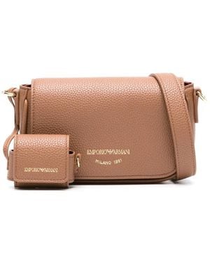 Emporio Armani Logo-Lettering Pebbled Crossbody Bag - Pink
