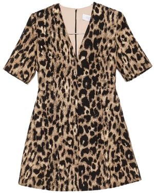 DE SANTIS Leopard-Print V-Neck Mini Dress - White