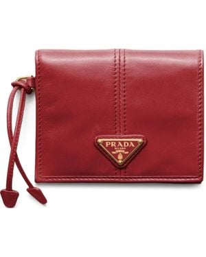 Prada Small Enamelled Triangle Leather Wallet - Red