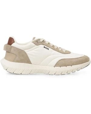 BOSS Motion Run Panelled Logo-Print Trainers - White