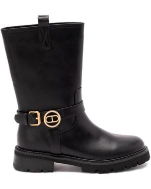 Twinset Buckle-Embellished Leather Boots - Black
