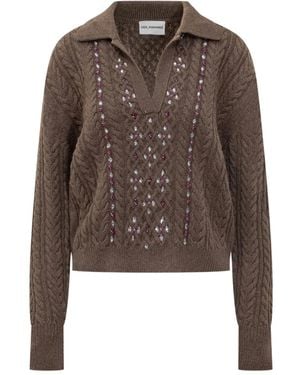 Des Phemmes Top con cuello de polo - Marrón