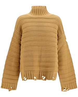 MM6 by Maison Margiela Distressed Ribbed-Knit Jumper - Natural