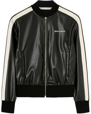 Palm Angels Logo Leather Effetc Track Bomber Jacket - Black