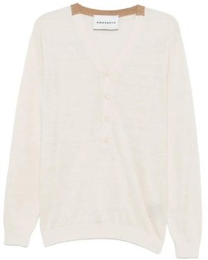 Amaranto Button-Fastening V-Neck T-Shirt - White