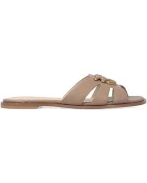 Pinko Elegant Leather 'Milly' Slides - Brown