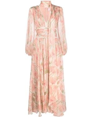 Luisa Beccaria Long-Sleeve Floral-Print Dress - Pink