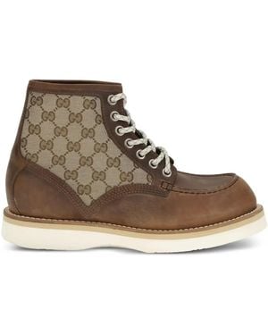 Gucci Gg-Monogram Leather Boots - Brown