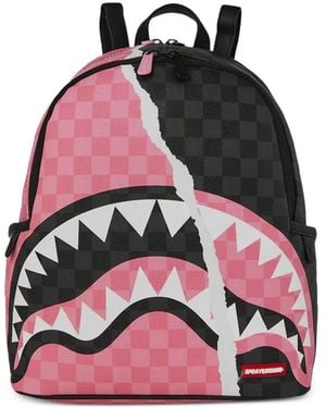 Sprayground Check-Pattern Shark Backpack - Pink