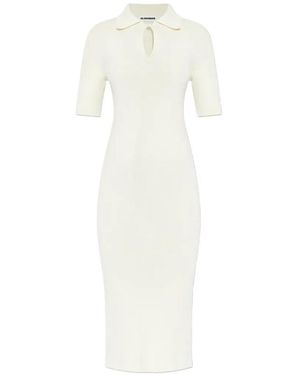 Jil Sander Keyhole Ribbed Midi Dress - White