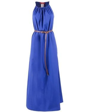 Max Mara Belted Pleated Maxi Dress - Blue