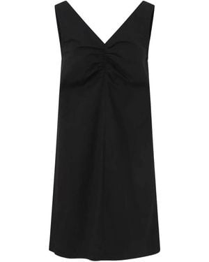 LA PISCINE Ruched V-Neck Dress - Black