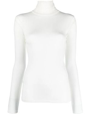 Closed Fine-Ribbed Slim-Cut Top - White