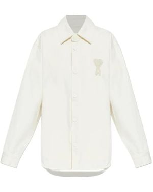 Ami Paris Ami De Coeur Logo-Patch Denim Shirt - White