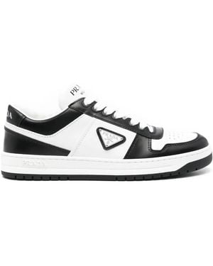 Prada Baskets Bicolores En Cuir - Blanc