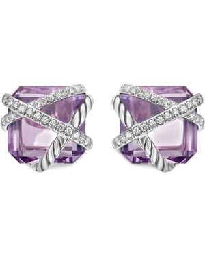 David Yurman Sterling Cable Wrap Diamond Stud Earrings (12Mm) - Purple