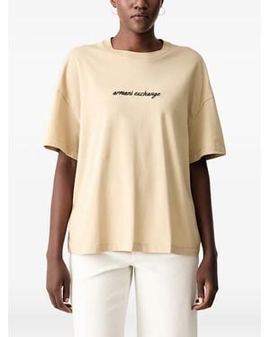 ARMANI EXCHANGE Logo-Embroidered T-Shirt - Natural