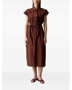 Benetton Sleeveless Tie-Belt Midi Shirt Dress - Brown
