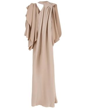 ACTUALEE Draped Satin-Band Maxi Dress - White