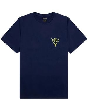 South2 West8 Deer-Skull Pocket T-Shirt - Blue