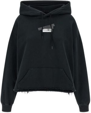 MM6 by Maison Margiela Gauze Frayed Hoodie - Black