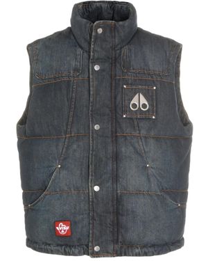 Moose Knuckles X Evisu Padded Logo Appliqué Denim Vest - Grey