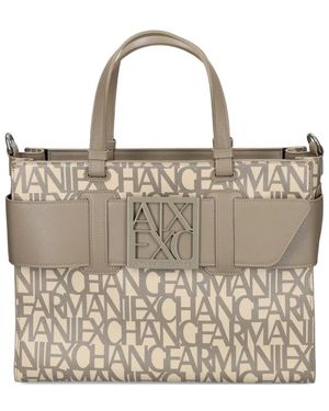 ARMANI EXCHANGE Logo-Plaque Buckle Tote Bag - Natural