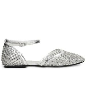 strategia shoes Crystal-Embellished Leather Ballet Flats - White