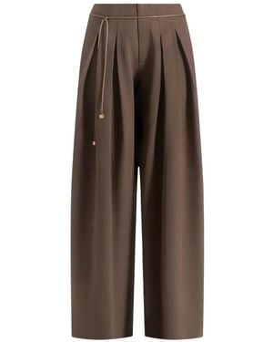 Manière De Voir Flora Box Pleat Wide Leg Belted Trousers - Brown