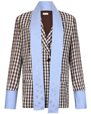 Liu Jo Gingham-Check Double-Breasted Blazer - Blue