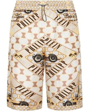 Philipp Plein Cool Kid Cut Printed Silk Shorts - Natural