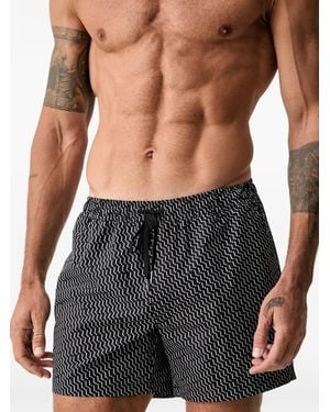 Marc O' Polo Geometric-Print Drawstring Swim Shorts - Black