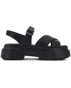 Hogan Leather Sandal With Midsole - Black
