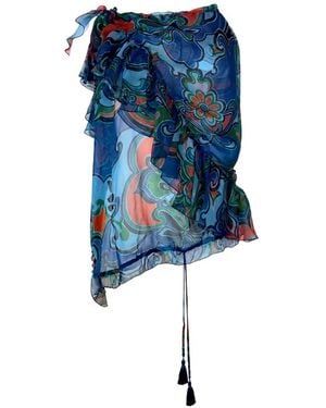 Etro Ruffled Paisley-Print Top - Blue