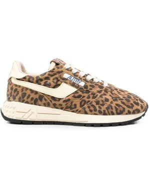 Autry Leopard-Print Leather Sneakers - White