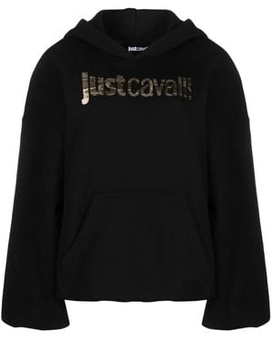 Just Cavalli Logo-Print Cotton Hoodie - Black
