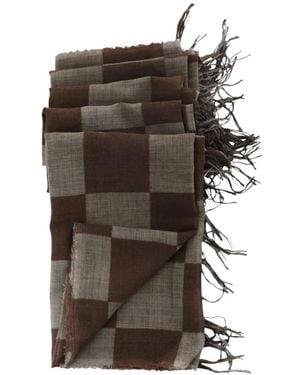Uma Wang Check Frayed-Edge Scarf - Brown