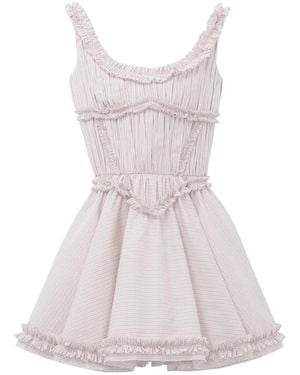 McQueen Pleated Ruffle Pinstripe Mini Dress - Pink