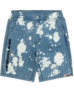 Aape By A Bathing Ape Splatter-Print Denim Shorts - Blue