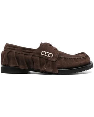 JW Anderson Loafer Ruffle Suede Boat Shoes - Brown