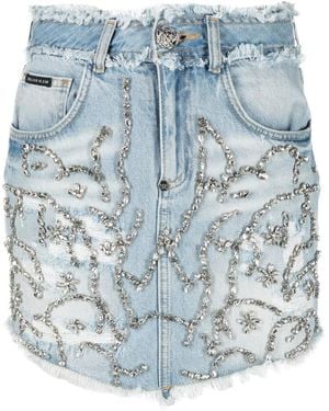 Philipp Plein Crystal-Embellished Mini Skirt - Blue