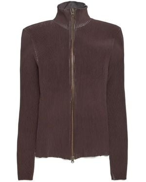 Isa Boulder Zip-Up Ribbed Cardigan - Brown