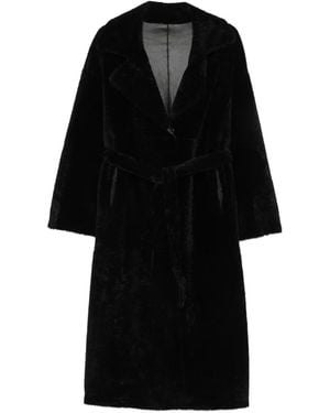 Arma Belted Shearling Coat - Black