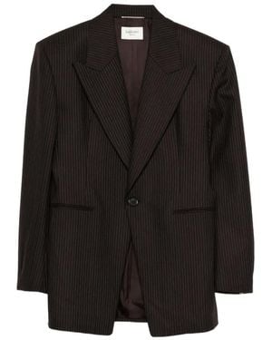 Saint Laurent Pinstripe-Pattern Peak-Lapel Blazer - Black