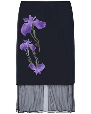 Givenchy Floral-Print Layered Midi Skirt - Blue