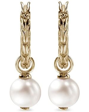 John Hardy Pendientes De Aro Jh Essential En Oro Amarillo De 14 Ct Con Perla - Blanco