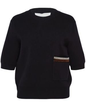 3.1 Phillip Lim Embellished-Pocket Short-Sleeve Jumper - Blue