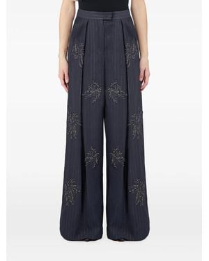 Liu Jo Pinstripe-Pattern Bead-Embellished Palazzo Trousers - Blue
