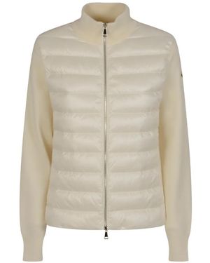 Moncler Quilted Knit-Panel Zip-Up Jacket - White