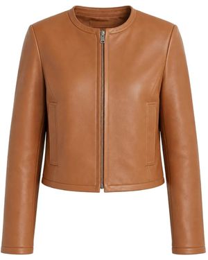 Theory Crop Collarless Zip-Up Jacket - Brown